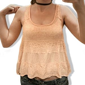 Lacey Glittery Flowy Peach Tank